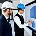 **

"A team of architects and engineers in a modern office, reviewing a Building Information Modeling (BIM) 3D model of a building on a large screen. Everyone is wearing professional attire and hard hats. The office is bright and filled with natural light. Safe for work, appropriate content, fully clothed, professional, perfect anatomy, correct proportions, natural pose, well-formed hands, proper finger count, natural body proportions, high quality rendering, detailed architectural plan."

**