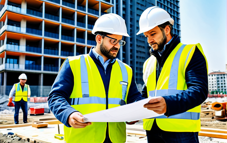 **
A professional civil engineer, fully clothed in appropriate attire, reviewing blueprints on a construction site in Milan, Italy. Background shows a modern building under construction with workers wearing safety helmets and vests. Safe for work, perfect anatomy, correct proportions, professional environment, family-friendly.
**