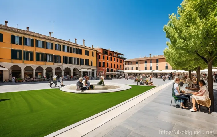 건축산업기사와 공공 건축물 설계 사례 - **A Vibrant, Inclusive Italian Piazza**
An aerial view of a bustling, modern public piazza in a ...