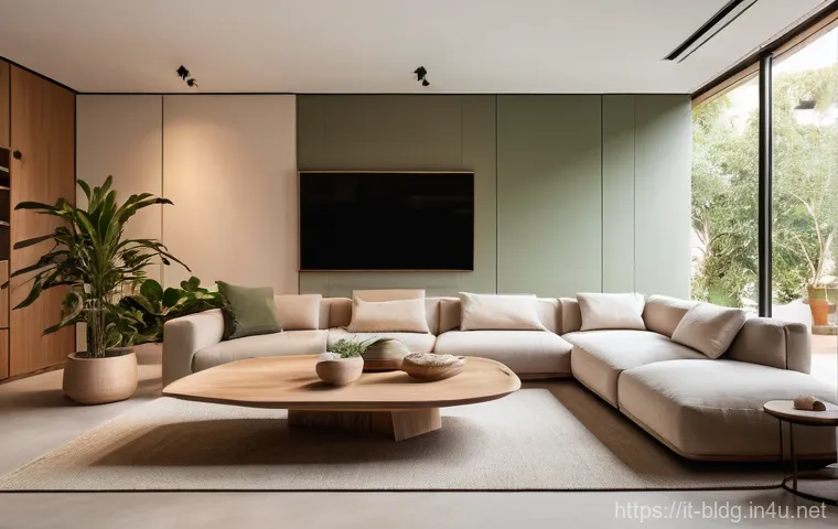 건축산업기사와 시공 과정의 품질 관리 - The space features wide, plush sofas upholstered in natural linen fabric, in a serene sand beige hue...