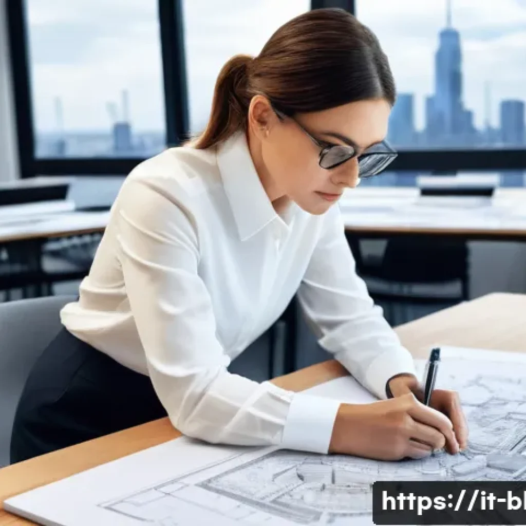 건축산업기사와 시공 도면 작성법 - **Prompt: The Architect's Vision: Precision in Design**
    "A professional architect, a woman in he...