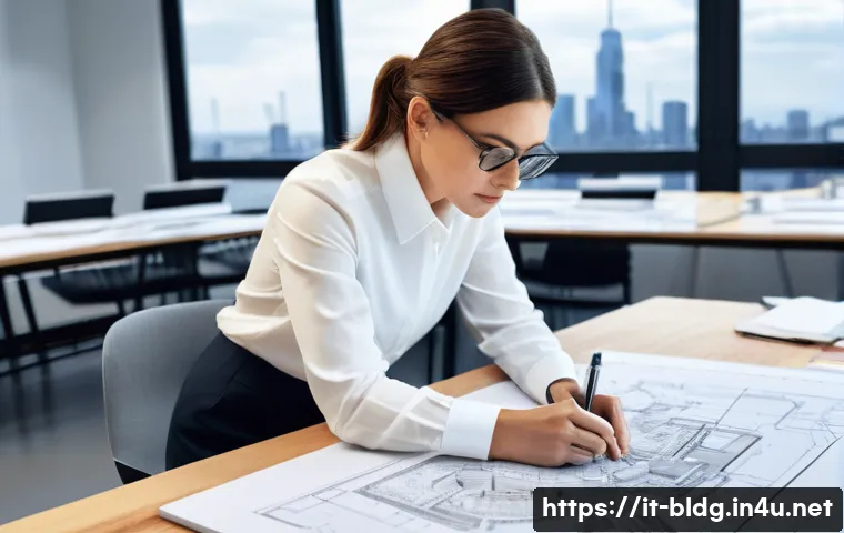 건축산업기사와 시공 도면 작성법 - **Prompt: The Architect's Vision: Precision in Design**
    "A professional architect, a woman in he...