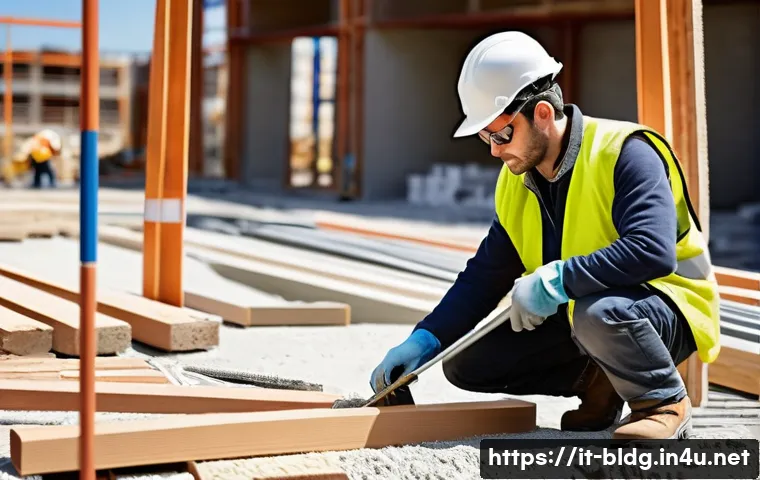 건축산업기사와 현장 실습의 중요성 - A detailed construction site scene in Italy during a sunny day, showing a skilled construction techn...