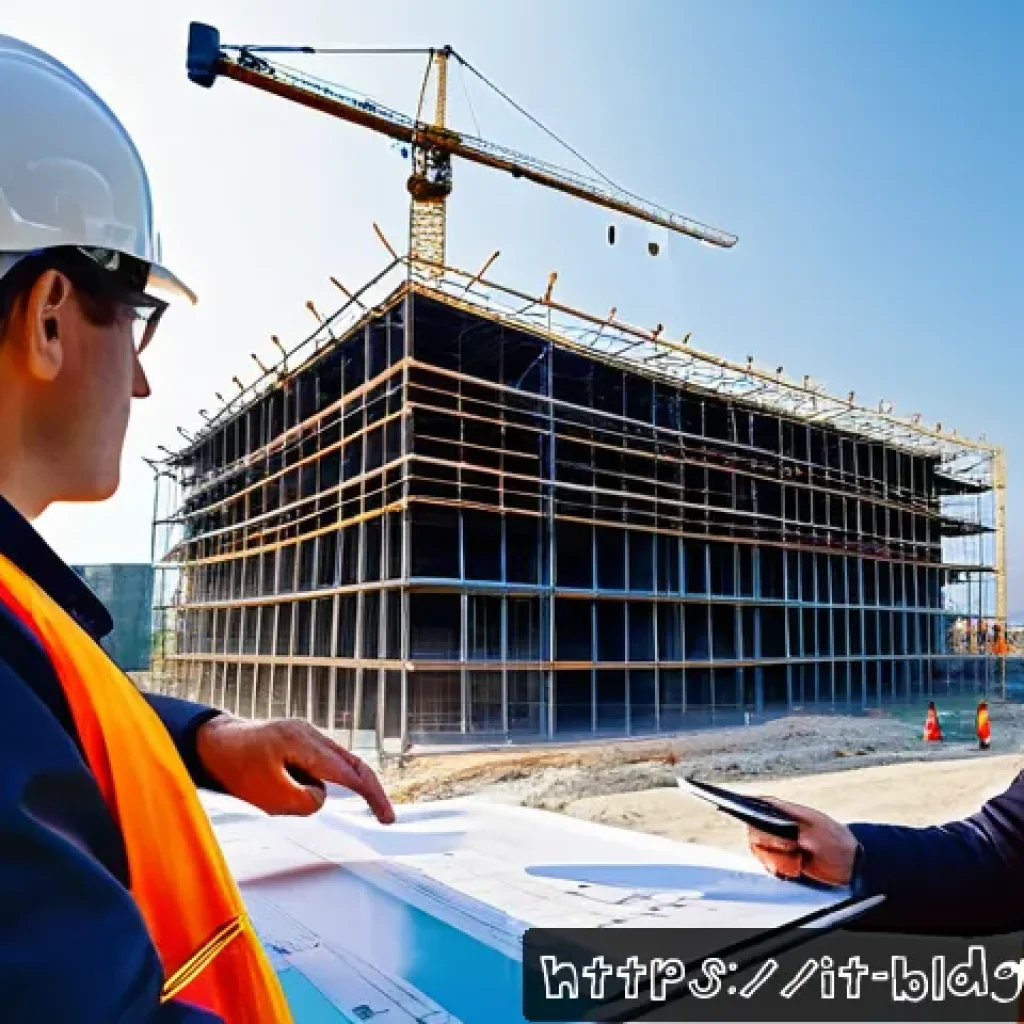 건축산업분야에서의 자격증 트렌드 - A modern construction site in Italy featuring a professional BIM Manager using advanced digital tool...