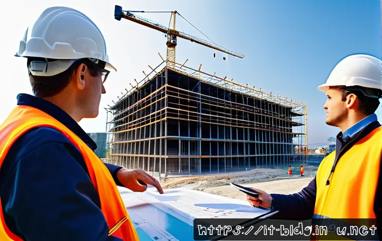 건축산업분야에서의 자격증 트렌드 - A modern construction site in Italy featuring a professional BIM Manager using advanced digital tool...