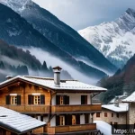 건축산업기사와 지역별 건축 스타일 분석 - A traditional northern Italian alpine village scene showcasing robust stone houses with thick walls ...