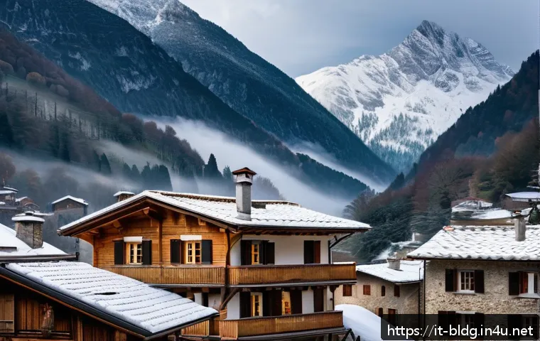 건축산업기사와 지역별 건축 스타일 분석 - A traditional northern Italian alpine village scene showcasing robust stone houses with thick walls ...