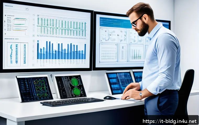 건축산업기사와 건물의 전기 설비 설계 - A modern electrical engineering workspace showcasing a professional architect or engineer examining ...