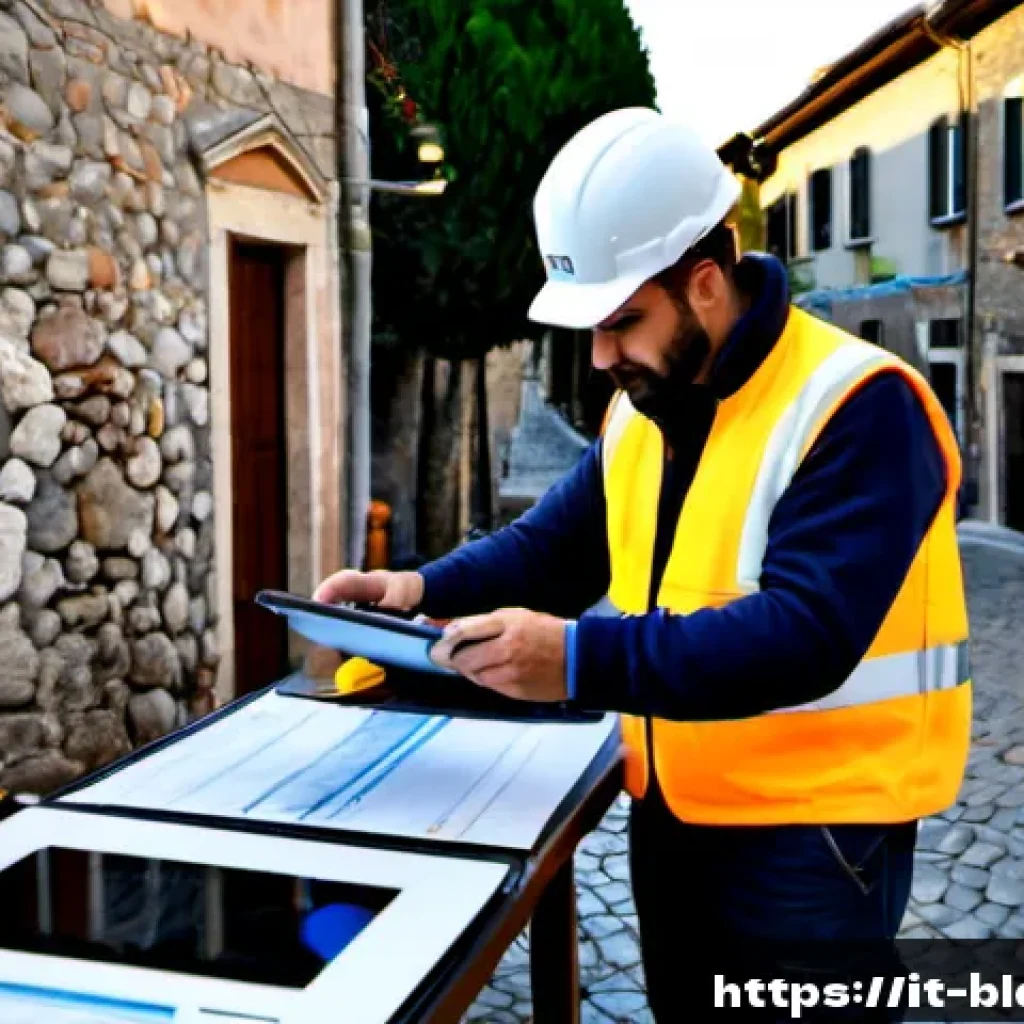 건축산업기사와 소규모 프로젝트 관리 - Photorealistic architectural engineer managing a small residential renovation in a historic Italian ...